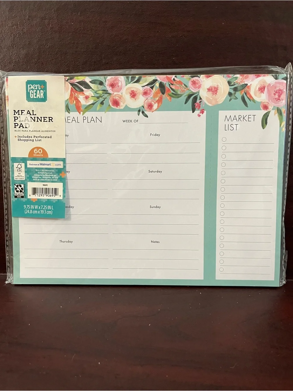 Floral Teal Meal Planner Pad with Market List
